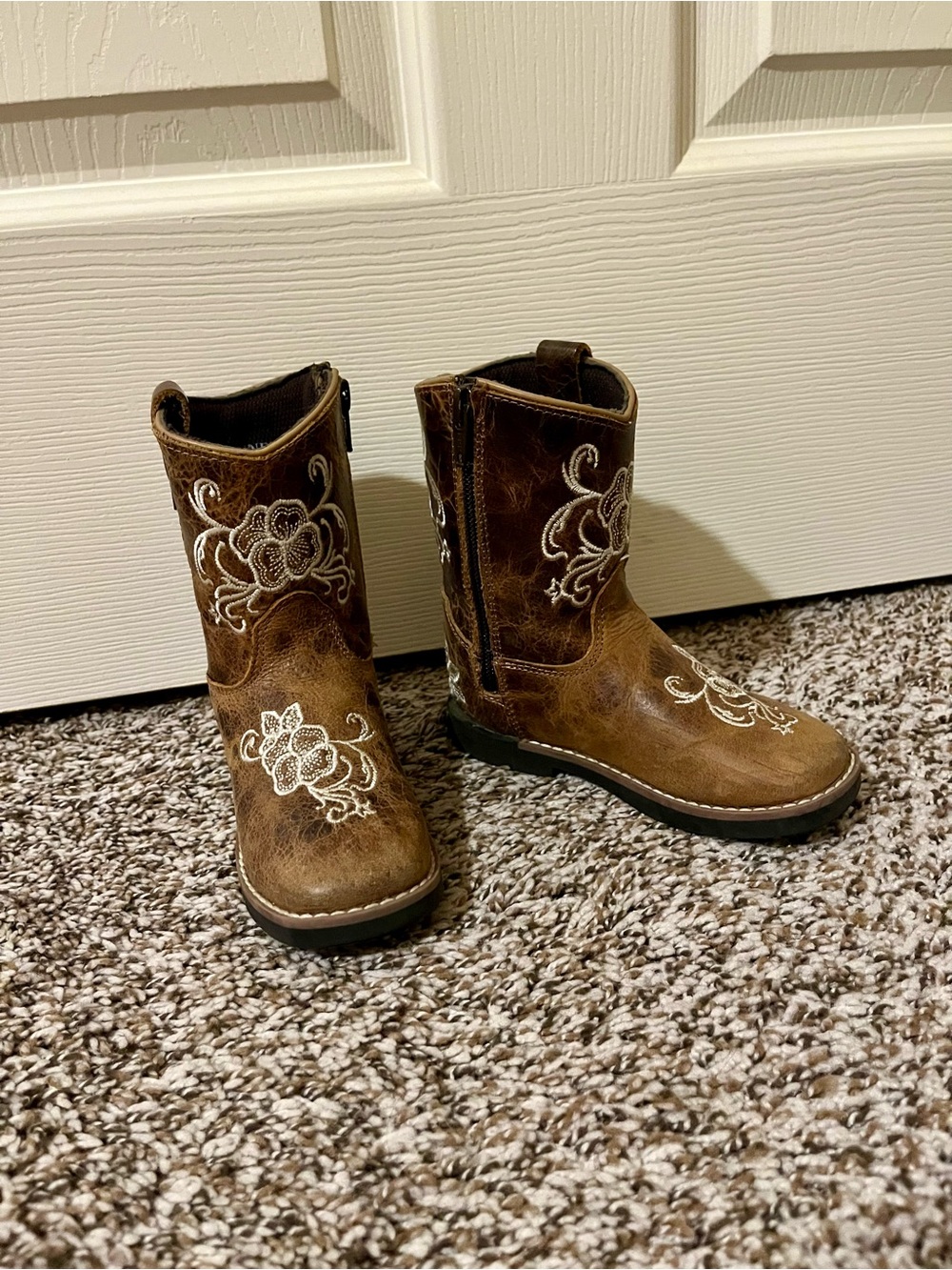 Kids Brown Embroidered Cowboy Boots
